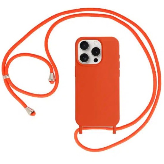 Back Cover Σιλικόνης με Λουράκι Πορτοκαλί (iPhone 16 Pro Max)