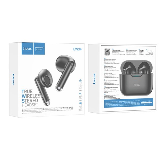 Hoco EW34 Earbud Bluetooth Handsfree Ακουστικά με Θήκη Φόρτισης Μαύρα