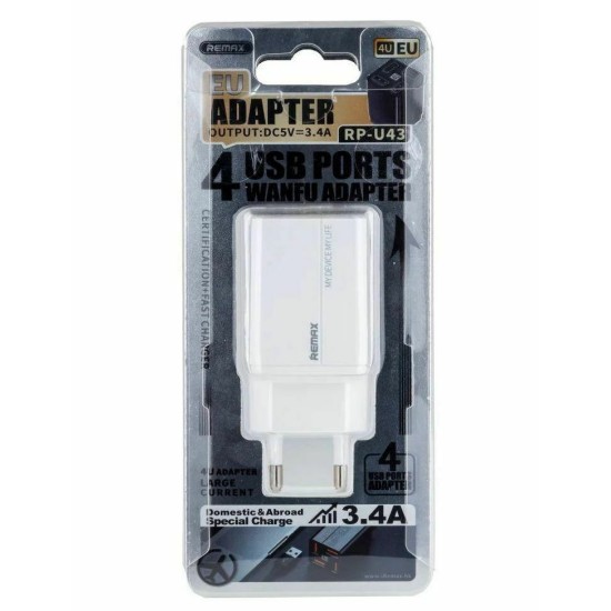 Remax Φορτιστής Χωρίς Καλώδιο με 4 Θύρες USB-A Λευκός (RP-U43) Remax Φορτιστής Χωρίς Καλώδιο με 4 Θύρες USB-A Λευκός (RP-U43)