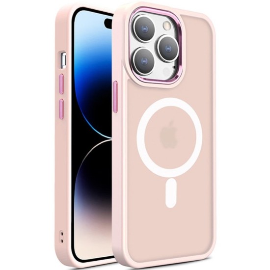 Θήκη iPhone 15 Pro Max Matte Magnetic Series συμβατό με MagSafe φορτιστή, Πλάτη αντικραδασμική από Premium TPU Ροζ +ΔΩΡΟ ΤΖΑΜΑΚΙ ΚΑΜΕΡΑΣ