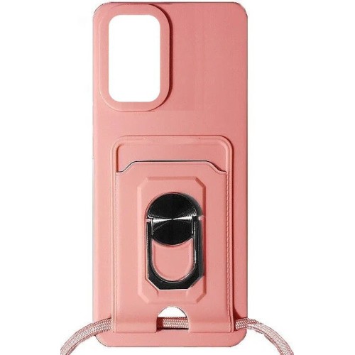 Samsung Galaxy A13 4G TPU Silicone Back Cover Case Rose with Strap Neck Cord, Metal Ring Mount and Card Slot (oem)