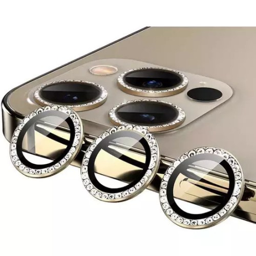 3D Metal Strass Προστασία Κάμερας Tempered Glass Χρυσό για το iPhone 11/ 11 Pro/ 11 Pro Max/ 12/ 12 Pro/ 12 Mini