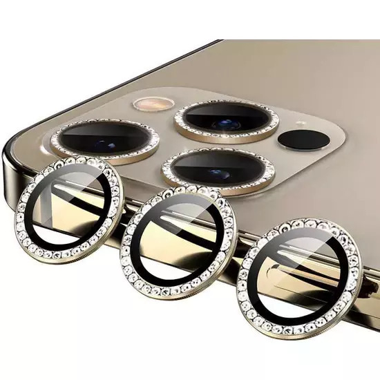 3D Metal Strass Προστασία Κάμερας Tempered Glass Χρυσό για το iPhone 11/ 11 Pro/ 11 Pro Max/ 12/ 12 Pro/ 12 Mini