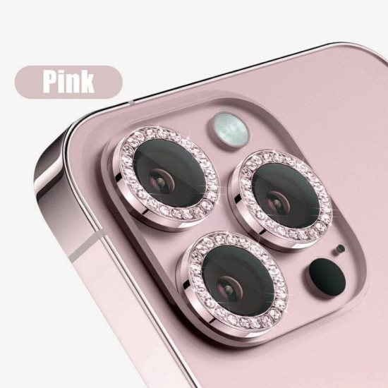 3D Strass Προστασία Κάμερας Tempered Glass Ροζ για το iPhone 16 Pro/ 16 Pro Max