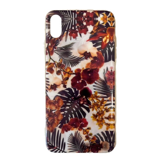 Back Cover Σιλικόνης Άσπρο με Σχέδιο Flowers (iPhone X/ XS)