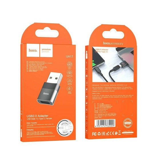 HOCO UA17 USB MALE TO TYPE-C FEMALE CONVERTER HOCO UA17 USB MALE TO TYPE-C FEMALE CONVERTER